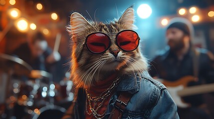 Cat in sunglasses at rock concert