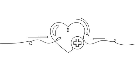 Continuous line heart design with medical cross symbol, no editable stroke