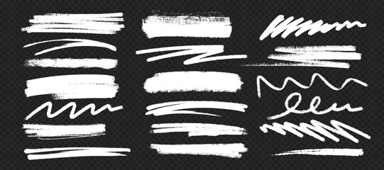 Hand drawn chalk and charcoal marks. Rough strokes and scribbles with grunge pastel pencil texture. White underline doodles and sketchy brush bar elements