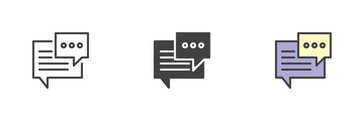 Speech bubbles line, solid, colorful different style icon set pack
