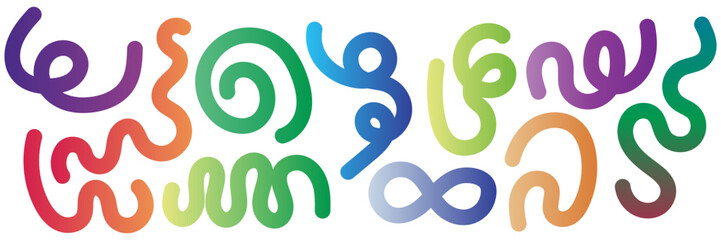 Colorful abstract wavy shapes, wave lines, swirls and curves set with smooth gradients, perfect for modern backgrounds, branding, and creative designs.