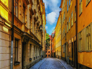 Beautiful street in Old Town of Stockholm, Sweden.