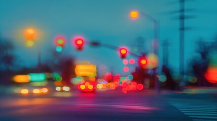 Vibrant Cityscape Abstract: Blurred Lights and Urban Traffic at Night, Creating Dreamy Atmosphere