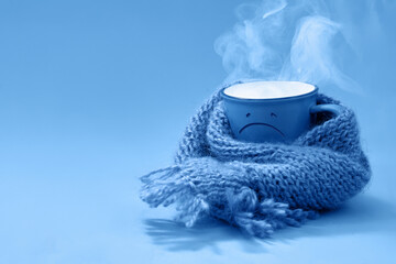Blue monday, Steaming sad mug feeling cold and flu