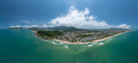 Aerial panorama of the coastline of the island of Santa Catarina. Florianopolis, Brazil