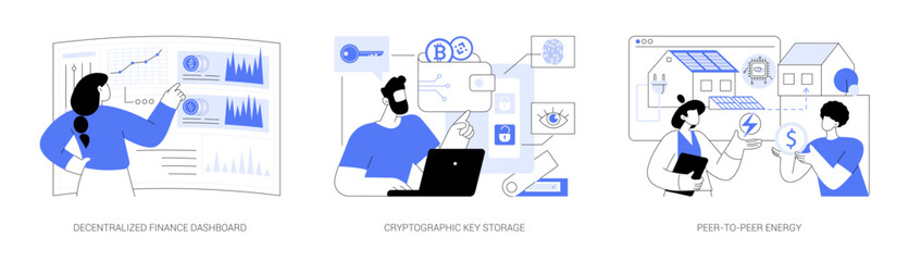 Blockchain Tools for DeFi and Energy abstract concept vector illustrations.