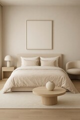 Minimalist beige bedroom design elegance.