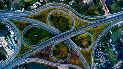 Aerial View of Cloverleaf Interchange, Bhanga Elevated Expressway, Bangladesh