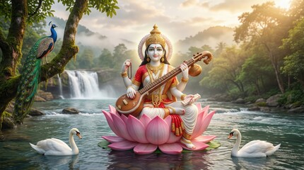Goddess Saraswati Statue for Vasant Panchami.