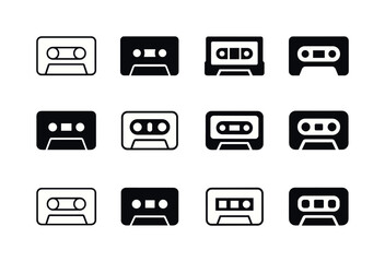 Indie Music Logos. Indie music. Icon set. Set Logo of indie music: vintage cassette tape. harmonious logo variations of the same emblematic concept, each with