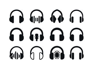 Indie Music Icons. Indie music. Icon set. Set Logo of indie music: headphone silhouette. harmonious logo variations of the same emblematic concept, each with