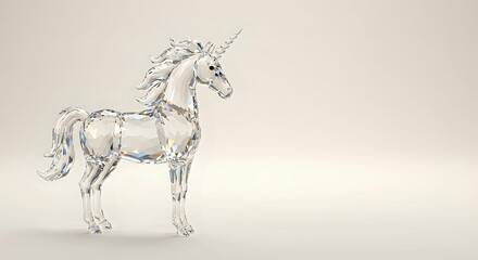 Elegant crystal glass unicorn figurine with flowing mane and spiral horn on neutral background for fantasy decor and magical themed designs.