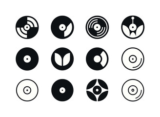 Indie Music Logos. Indie music. Icon set. Set Logo of indie music: vinyl record circle. harmonious logo variations of the same emblematic concept, each with