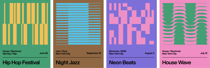 Music Festival Poster Design with Modern Abstract Geometric Style for Electronic and Indie Events