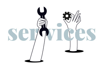 Creative banner of services. Vector illustrations for web banner, social media banner, business presentation, marketing material. 