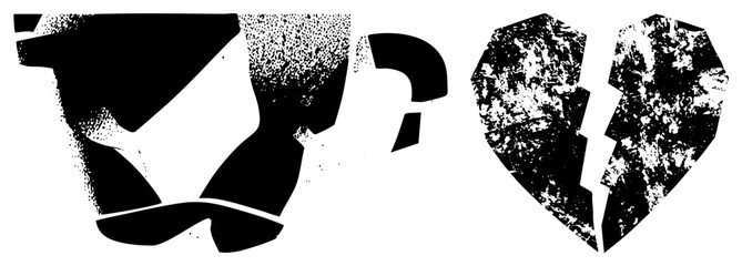 Broken Heart and Coffee Cup Silhouettes with Grunge Texture