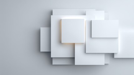 Modern Minimalist Abstract Composition Featuring Layered White Squares on a Soft Gray Background for Contemporary Design and Art Projects