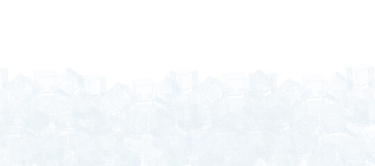 Bottom border with many realistic transparent ice cubes cold frozen background texture