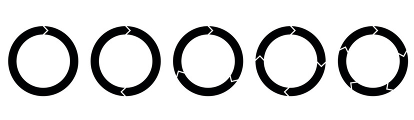 Circle diagram infographic set. Rotation round cycle vector scheme process template. 2, 3, 4, 5 parts.