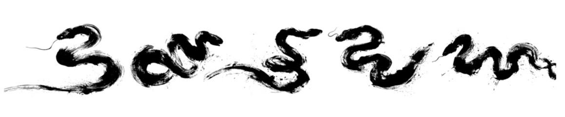 Chinese new year snake zodiac brush painting with dynamic ink strokes on white background
