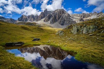 mountain landscape with lake and mountains
