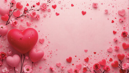 Walentynkowe tło z sercami i balonami i kwiatami, koncepcja miłości, miejsce na tekst