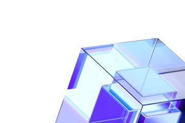 Abstract glass cube on white background, geometric design, 3d render