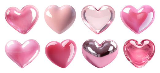 PNG Glossy pink heart balloons collection on transparent background
