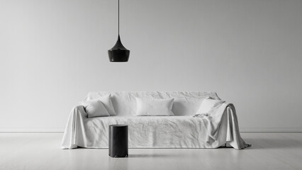 Minimal modern interior scene with clean surfaces, balanced proportions and large negative space for elegant design compositions. 3D illustration