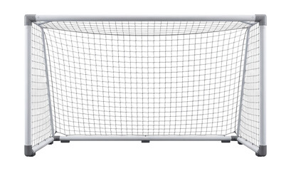 Steel-framed soccer goal with netting.