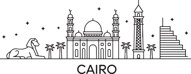 Cairo skyline Egypt city buildings vector line art