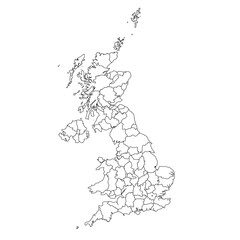 United Kingdom Map White Silhouette with Detailed Regions – Editable Layered EPS | UK Outline Vector