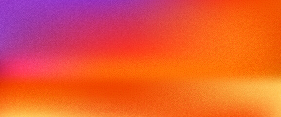 Sunset grain noise gradient background. Warm gradation yellow, orange purple hues blending into soft tones, perfect for autumn designs, seasonal projects. Gritty effect backdrop. Vector vibrant bg.