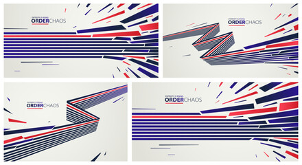 Chaos and order vector concept abstract background with lines explosion to debris in decay set, 3D wallpaper with perspective lines going to chaos of destruction.