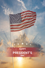 Presidents day greetings card with US flag in sky