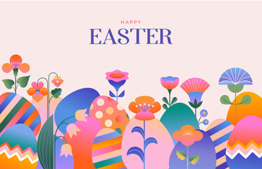 Floral Easter background in geometric folk style