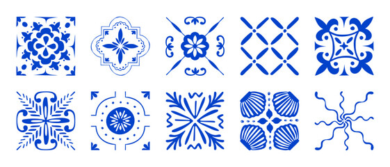 Mediterranean ceramic tile pattern with blue amalfi lemons and majolica ornaments. Seamless italian mosaic design with white floral azulejo elements, summer fruit and traditional sicilian aesthetic.