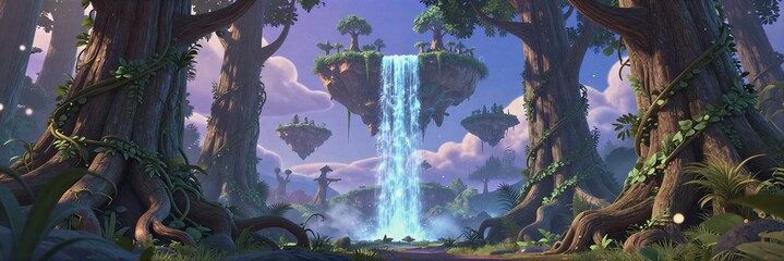 Sky island in fantasy forest
