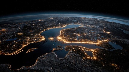 Planet Earth at night from space glowing cities
