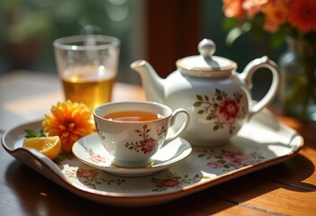 Delicate Earl Grey Tea Infused with Bergamot Essence on Ornate Tea Tray Display