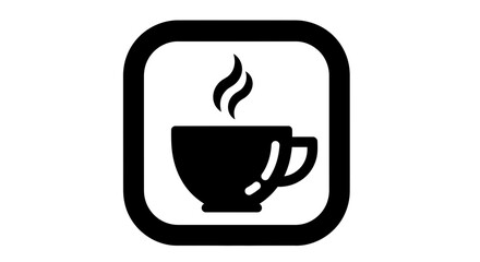 Steaming coffee cup icon in a square frame viewed directly with a simple design