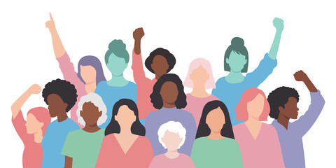 Diverse Group of Women Raising Fists for Equality and Empowerment – International Women’s Day Concept Illustration, Isolated on PNG Background.