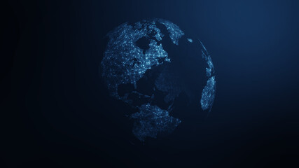 Global Data Network Concept. Showing Earth Connected by Glowing Data Lines and Nodes, Representing Worldwide Communication, Big Data Exchange, Cloud Computing, and Advanced Technology Infrastructure.