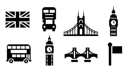 Iconic london symbols collection: black and white silhouette designs