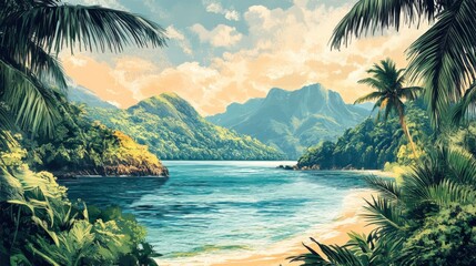 Costa Rica Poster Illustration Travel Print Decor Gift Paper Canvas Wall Retro Art