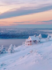 Santa Claus cabin in Levi, Lapland, Finland during winter