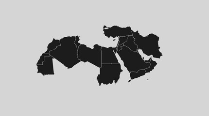 MENA Region Map Outline - Middle East and North Africa Silhouette with Country Borders
