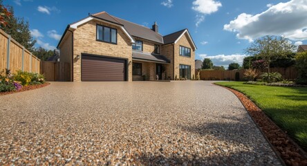 Newly completed resin driveway installation at a detached house exterior