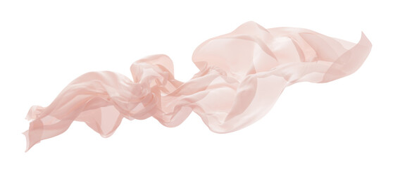 luxury soft peach chiffon sheer fabric flowing in the wind isolated on transparent background design element for fashion, cosmetic branding and wedding 3D render