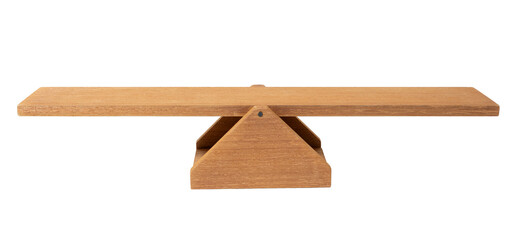 front view of a wooden seesaw in balance cut out